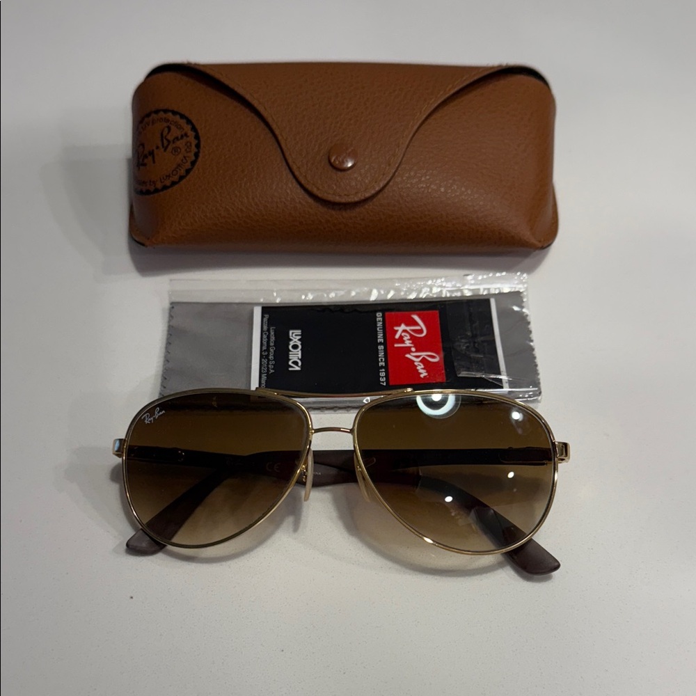Ray-Ban Gold Frame Sunglasses with Brown Lenses
